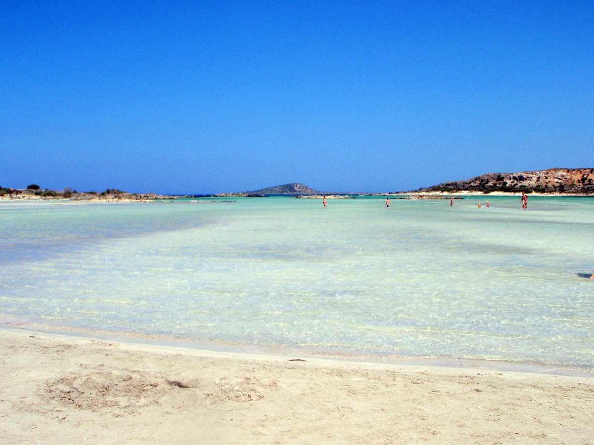 Pink sand and turquoise lagoon at Elafonissi beach, Crete